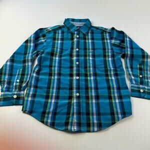 Wrangler Boy's Blue Plaid Long Sleeve Button Down Dress Shirt Small 6/7